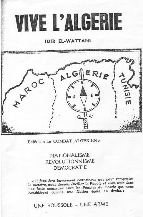 Page de garde originale de la brochure L’Algérie libre vivra ou Vive l’Algérie (Idir El Watani, 1949).