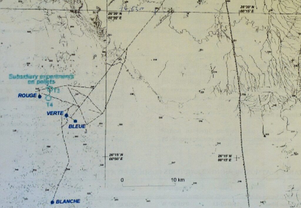 Carte militaire du site des 4 essais nucléaires atmosphériques