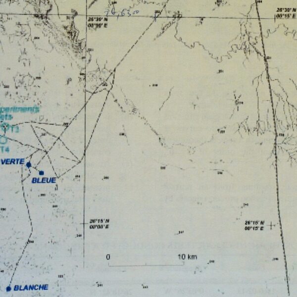 Carte militaire du site des 4 essais nucléaires atmosphériques